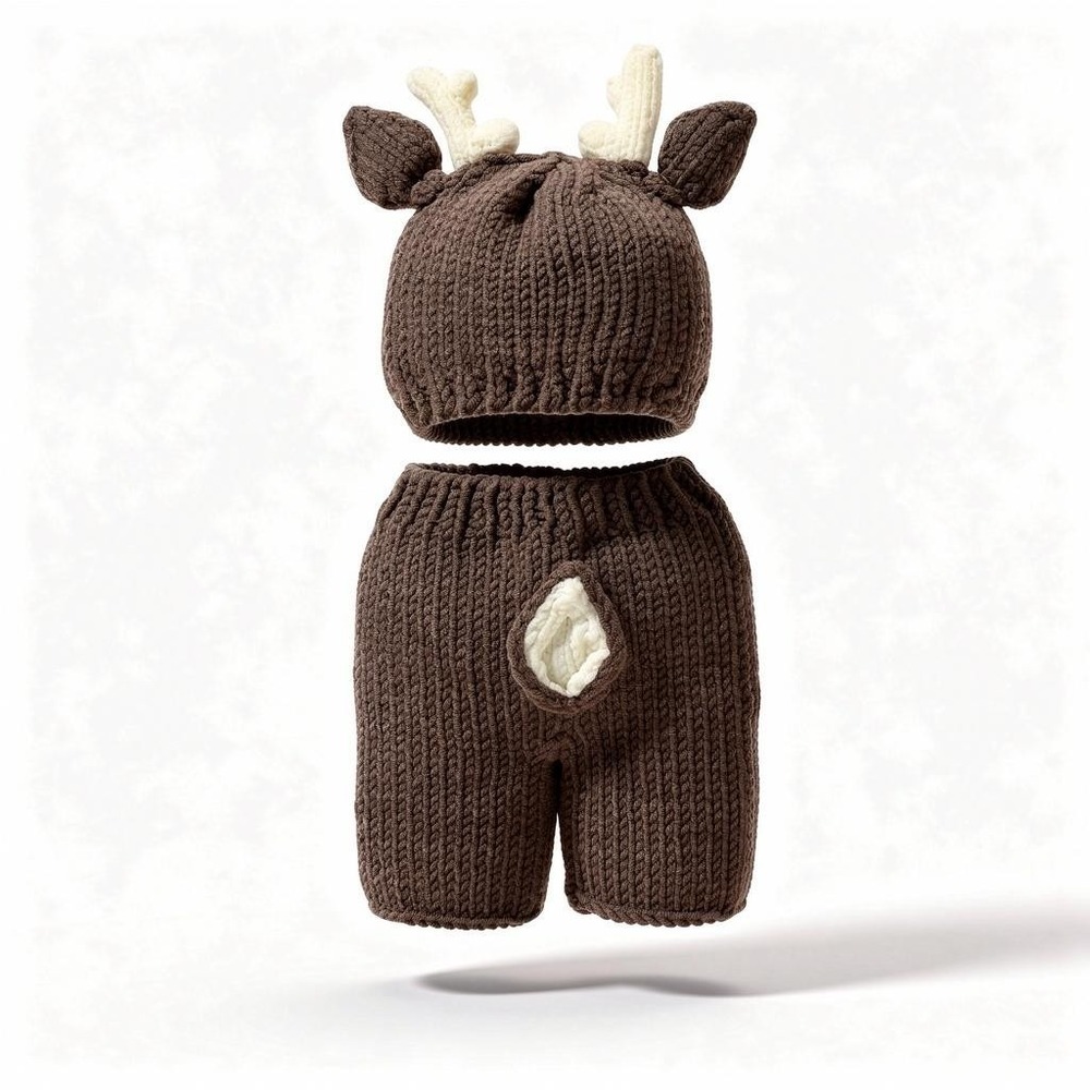 LPPGRACE Deer Hat Pants Set Knit Newborn Baby Brown Knit Photo Prop Costume NEW